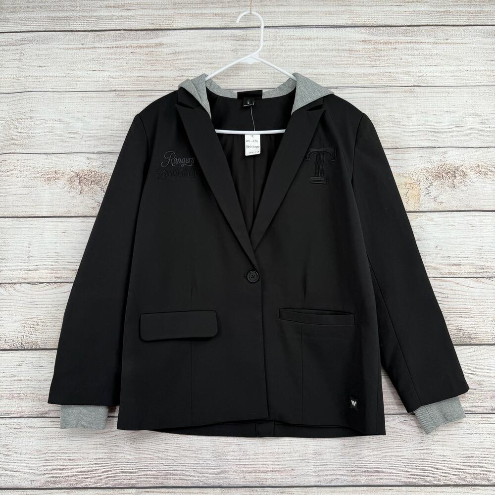 The Wild Collective MLB Texas Rangers‎ Embroidered Hooded Blazer Womens S Black